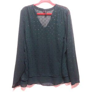 Maurices Tunic Top Womens 3X dark Green Long sleeve sheer dotted V neck pullover